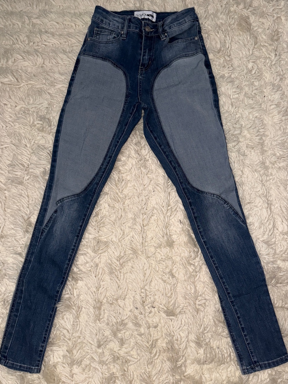 Fashion Nova Women's Two-Tone Dark Blue Riding Jeans